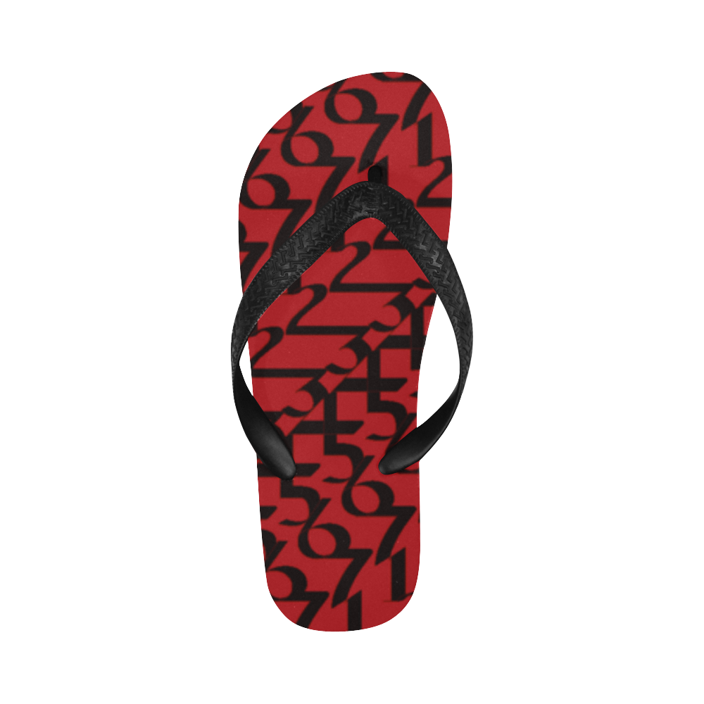 NUMBERS Collection 1234567 Cherry Red Flip Flops for Men/Women (Model 040)