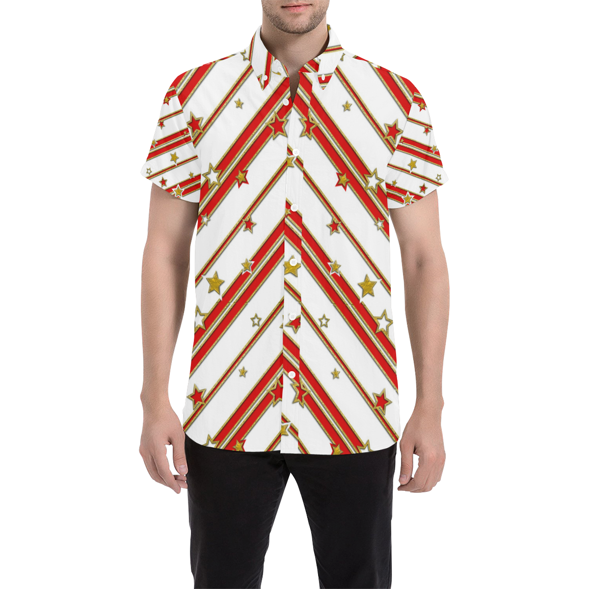 STARS & STRIPES red gold white Men's All Over Print Short Sleeve Shirt (Model T53)