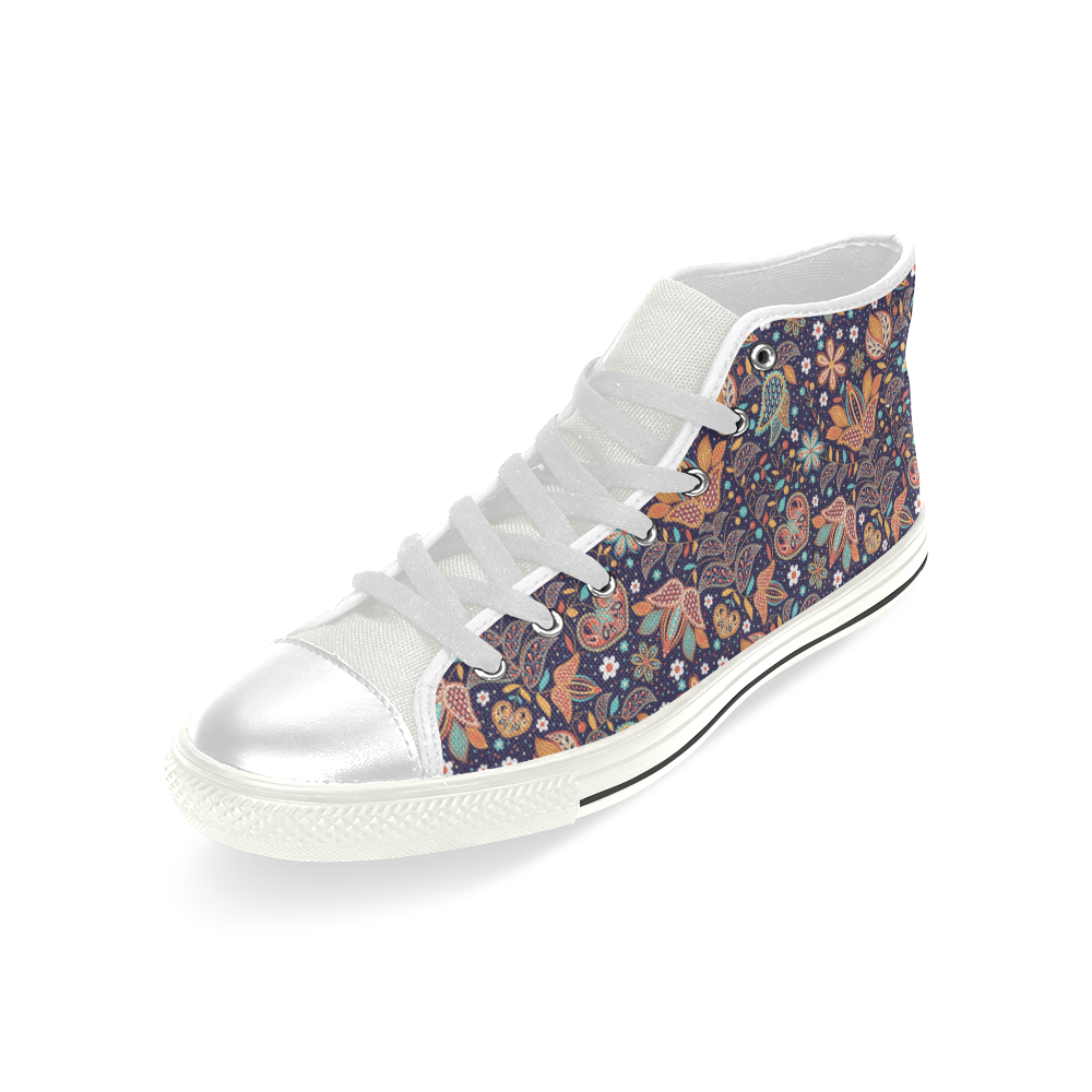 Floral Paisley Pattern - Navy Men’s Classic High Top Canvas Shoes (Model 017)