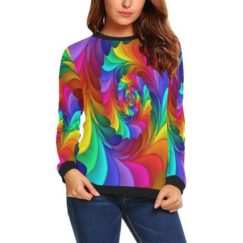 RAINBOW CANDY SWIRL All Over Print Crewneck Sweatshirt for Women (Model H18)