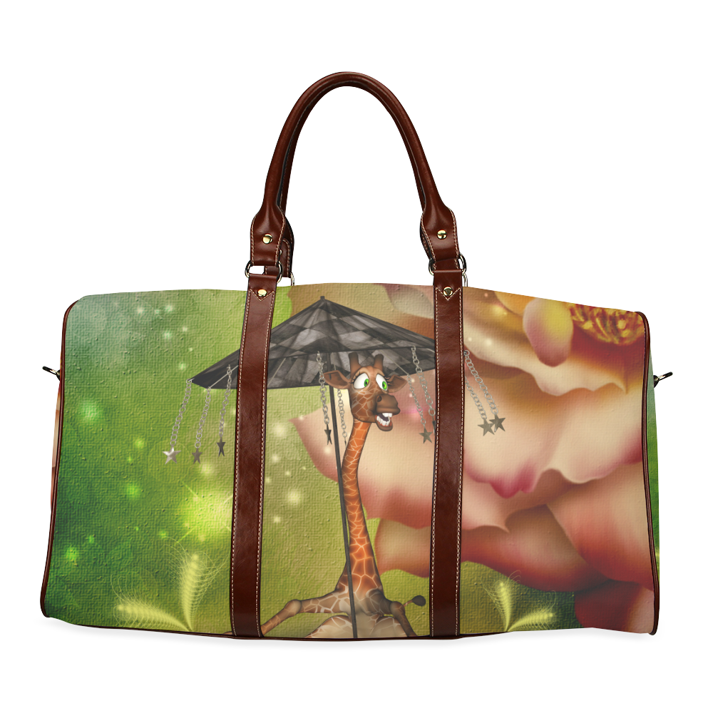Funny giraffe with umbrella Waterproof Travel Bag/Small (Model 1639)