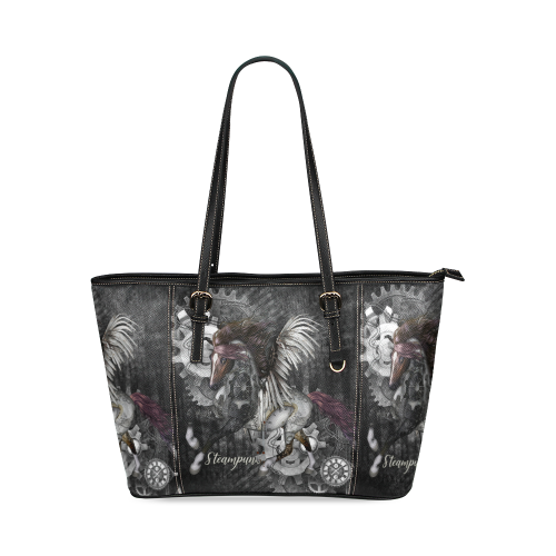 Aweswome steampunk horse with wings Leather Tote Bag/Large (Model 1640)