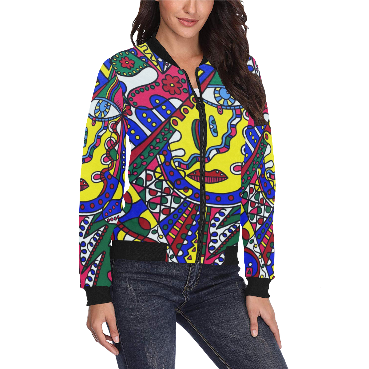 Whimsical All Over Print Bomber Jacket for Women (Model H36)