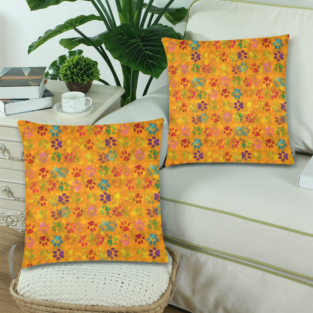 Paws Pattern by K.Merske Custom Zippered Pillow Cases 18"x 18" (Twin Sides) (Set of 2)