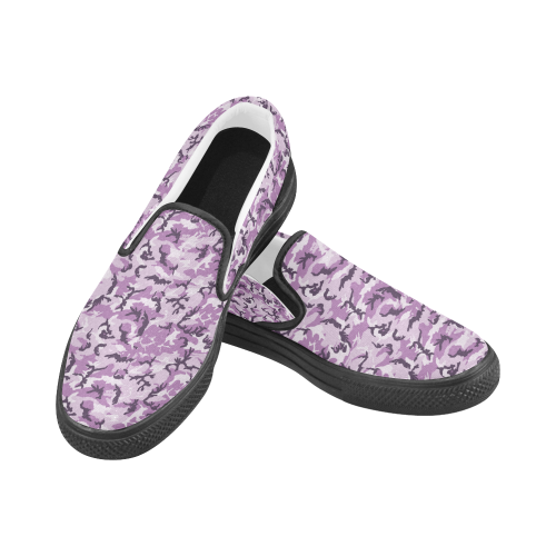 Woodland Pink Purple Camouflage Men's Unusual Slip-on Canvas Shoes (Model 019)