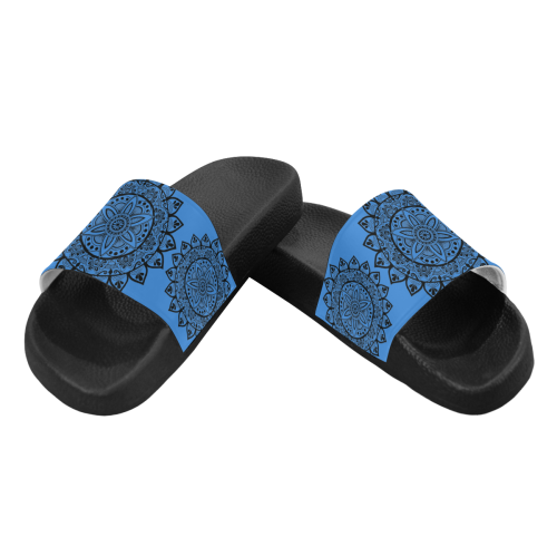 black mandala- blue slides Women's Slide Sandals (Model 057)