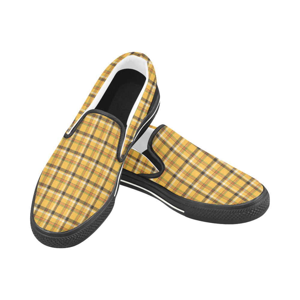 Yellow Tartan (Plaid) Slip-on Canvas Shoes for Kid (Model 019)