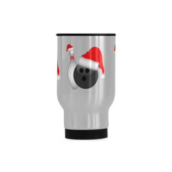 Santa Hat Bowling Ball And Pin  Christmas Travel Mug (Silver) (14 Oz)