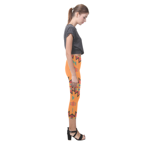 Misc shapes on an orange background Capri Legging (Model L02)