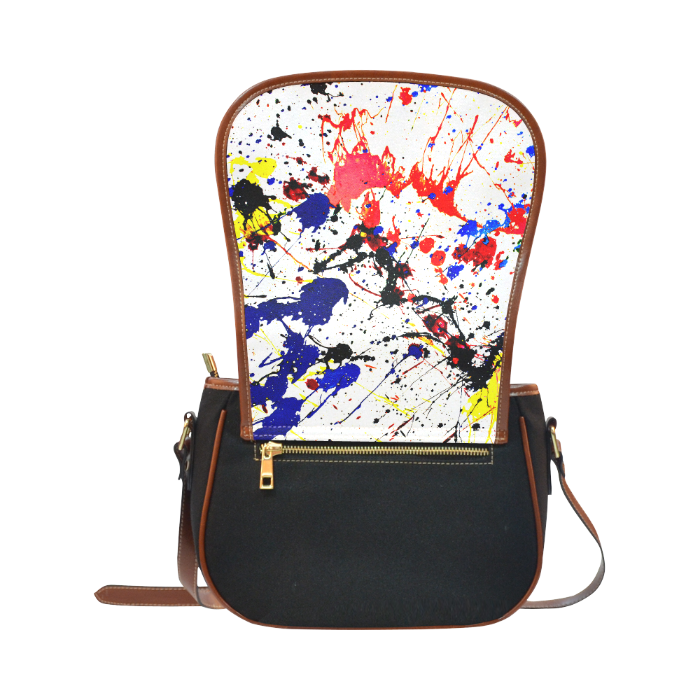 Blue & Red Paint Splatter Saddle Bag/Small (Model 1649)(Flap Customization)