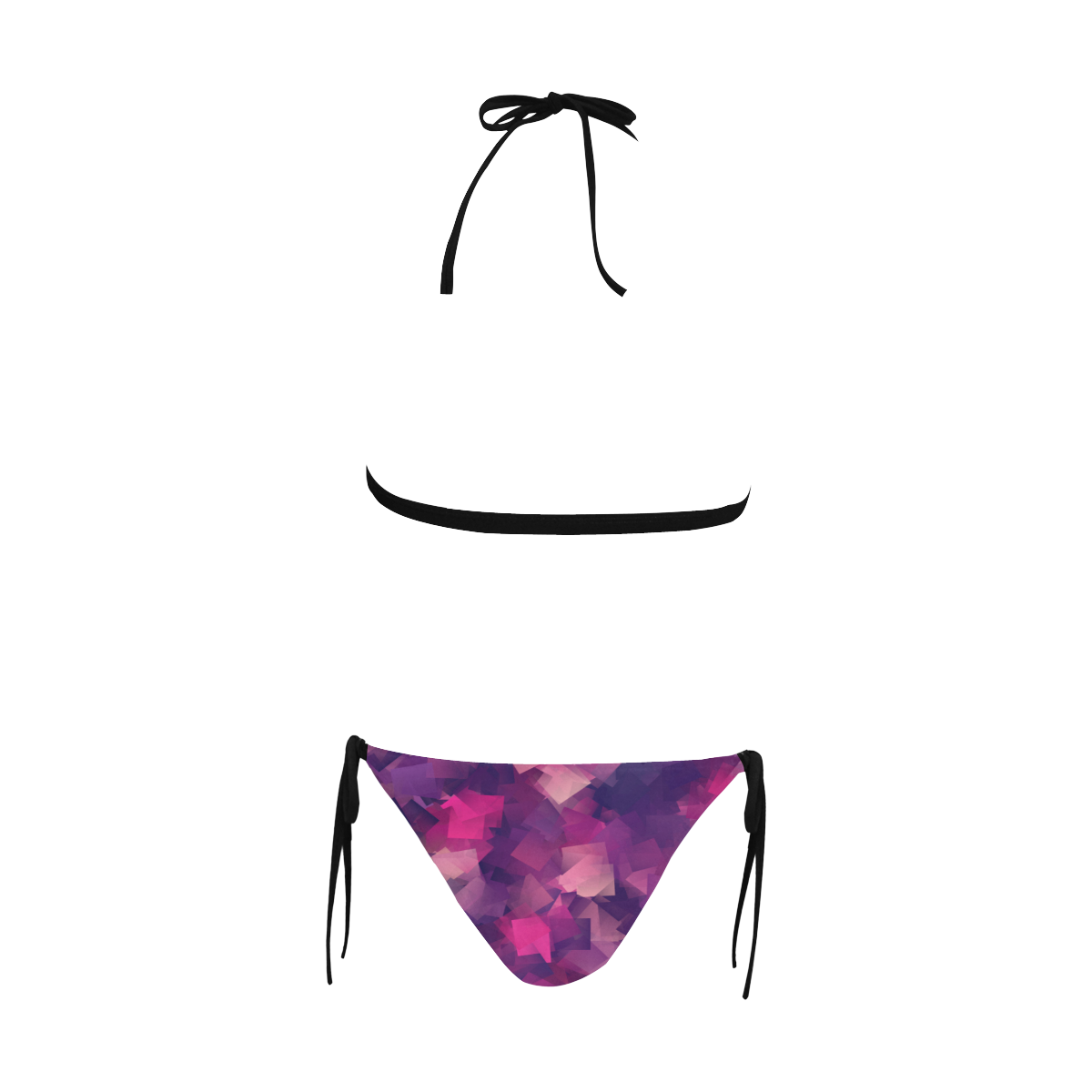 purple pink magenta cubism #modern Buckle Front Halter Bikini Swimsuit (Model S08)