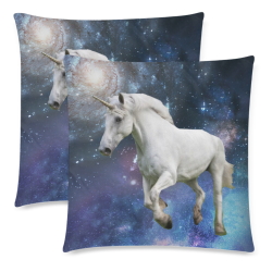 Unicorn and Space Custom Zippered Pillow Cases 18"x 18" (Twin Sides) (Set of 2)