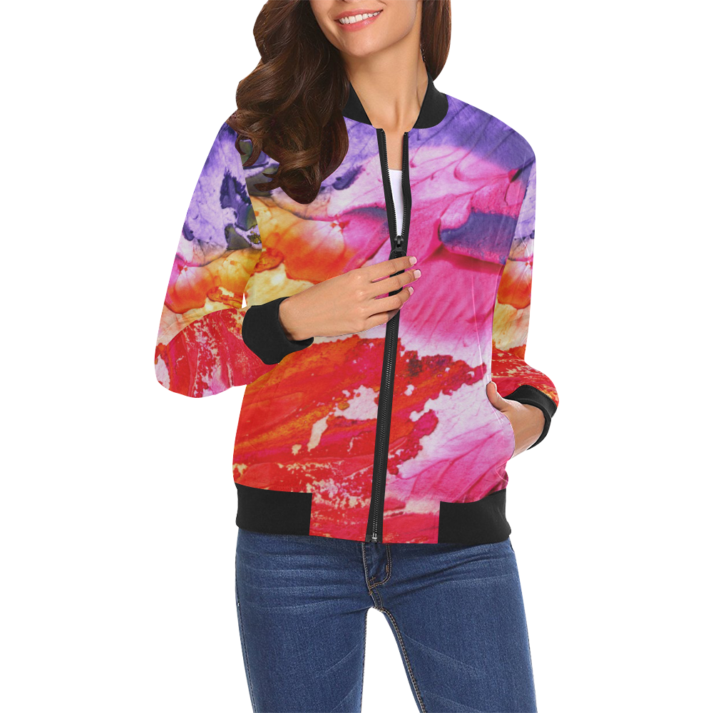 Red purple paint All Over Print Bomber Jacket for Women (Model H19)
