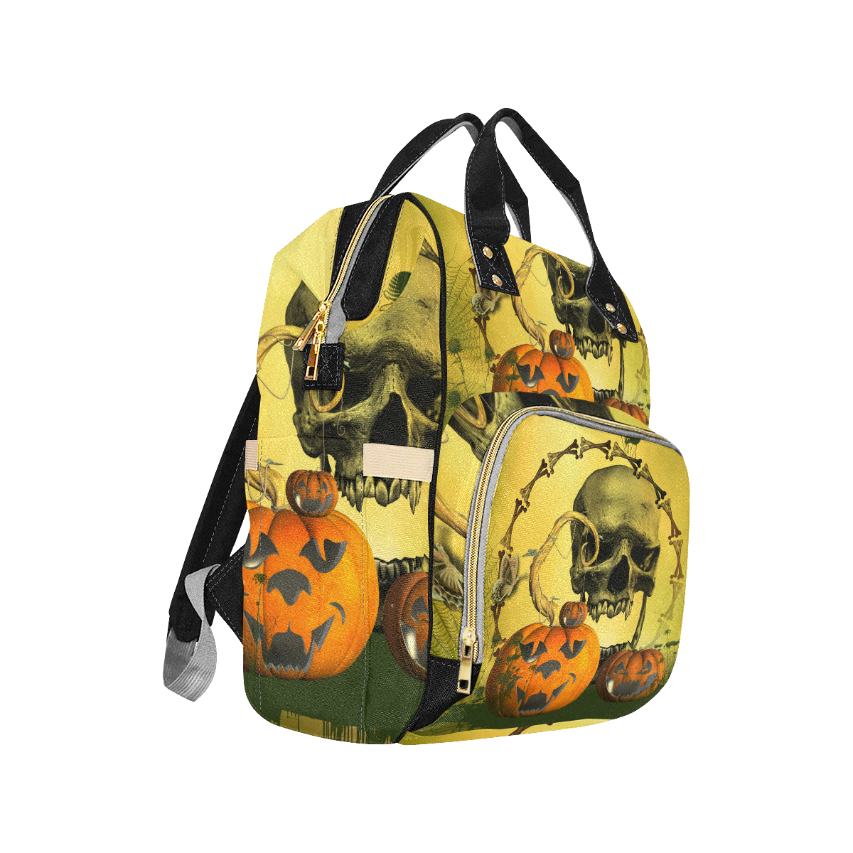 Halloween, funny pumpkins with skull Multi-Function Diaper Backpack/Diaper Bag (Model 1688)