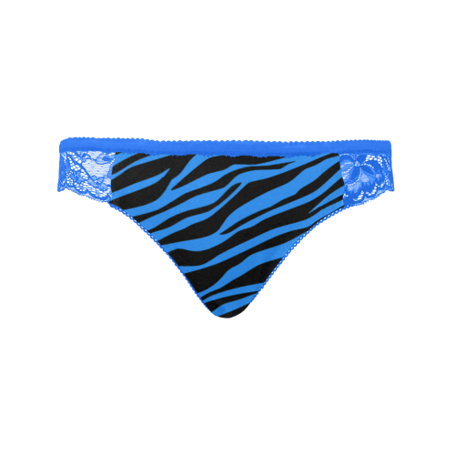 Cobalt Blue Zebra Stripes Blue Women's Lace Panty (Model L41)