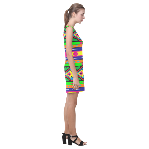 Distorted colorful shapes and stripes Medea Vest Dress (Model D06)