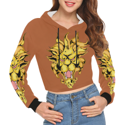 Gold Metallic Lion Rust Brown All Over Print Crop Hoodie for Women (Model H22)
