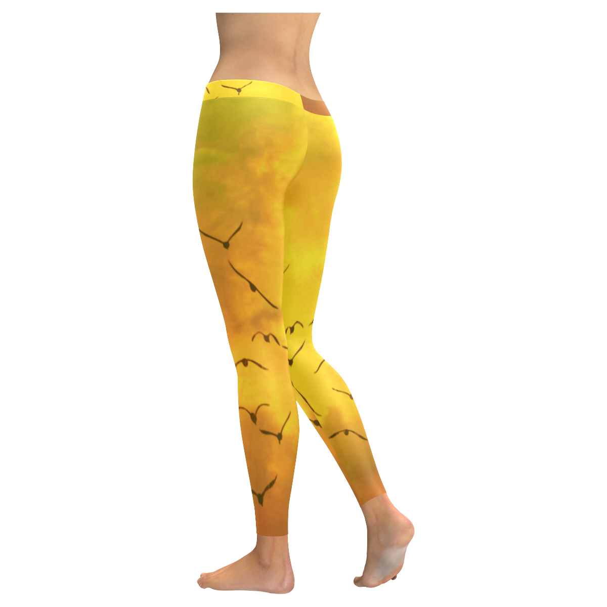 Trendy Birds, yellow by JamColors Women's Low Rise Leggings (Invisible Stitch) (Model L05)