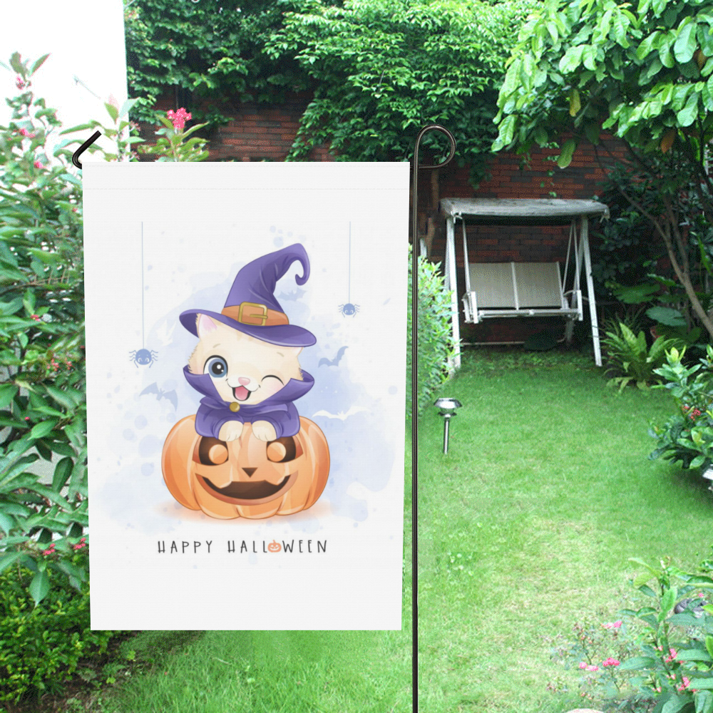 Happy Halloween Cute Witch Kitty Garden Flag 28''x40'' （Without Flagpole）