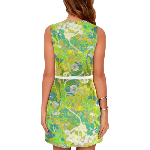 floral 1 abstract in green Eos Women's Sleeveless Dress (Model D01)