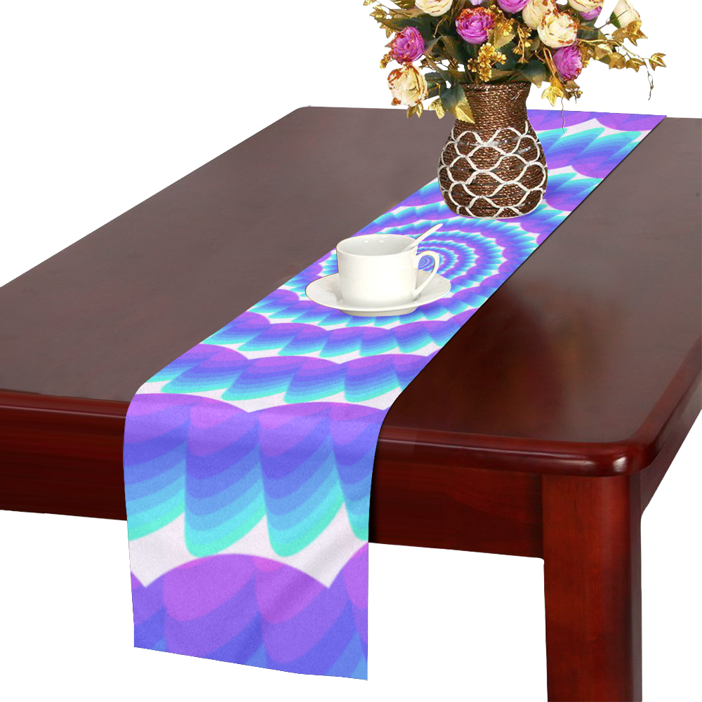 Blue and pink spiral Table Runner 14x72 inch