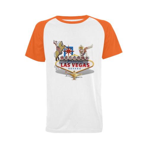 Las Vegas Welcome Sign / Orange Men's Raglan T-shirt Big Size (USA Size) (Model T11)