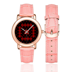 Black and Red Playing Card Shapes (Black) Women's Rose Gold Leather Strap Watch(Model 201)