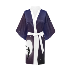 Moonscape, Woman Dance Leaping in Moonlight, Moon and Stars Kimono Robe