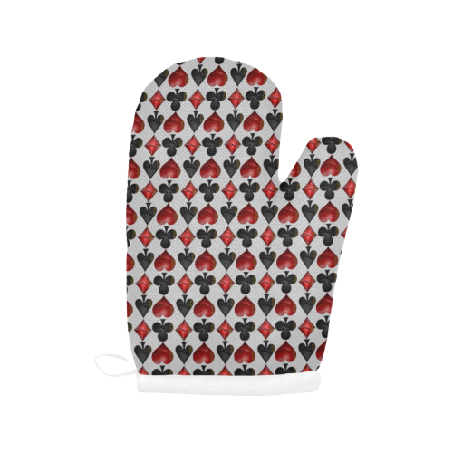 Las Vegas Black and Red Casino Poker Card Shapes on Silver Oven Mitt (Two Pieces)