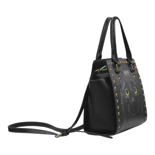 Black Cat Rivet Shoulder Handbag (Model 1645)