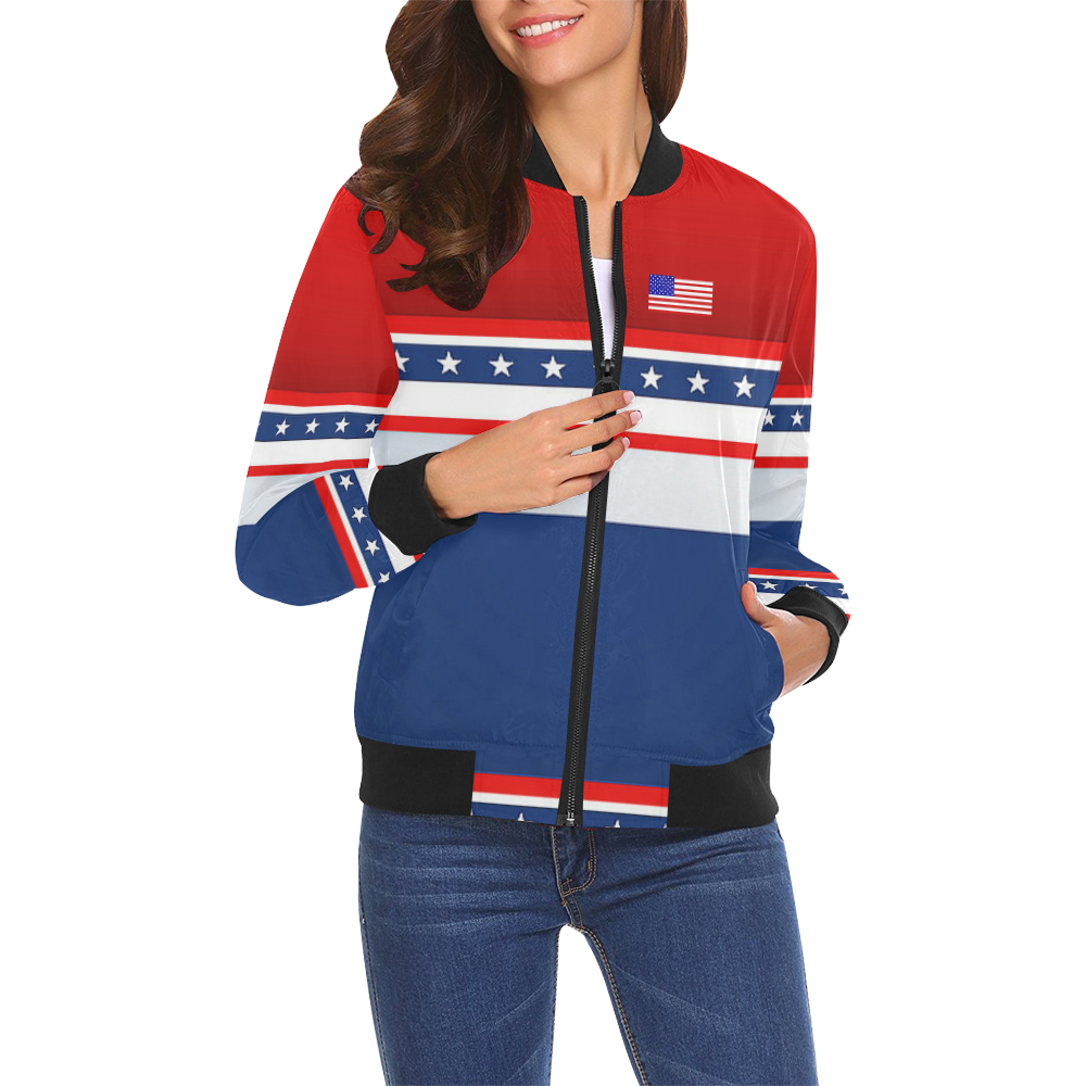 USA All Over Print Bomber Jacket for Women (Model H19)