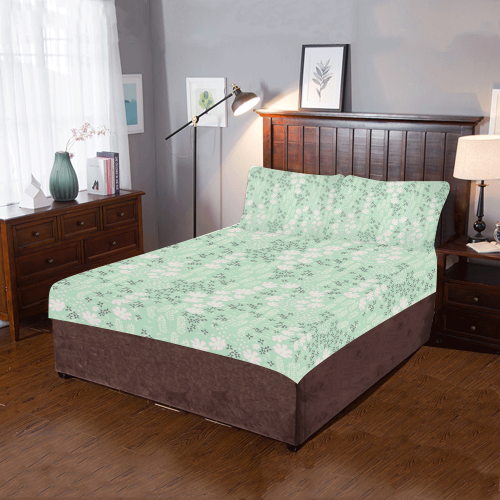 Mint Floral Pattern 3-Piece Bedding Set