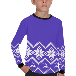 Christmas Reindeer Snowflake Blue Kids' All Over Print Long Sleeve T-shirt (Model T51)