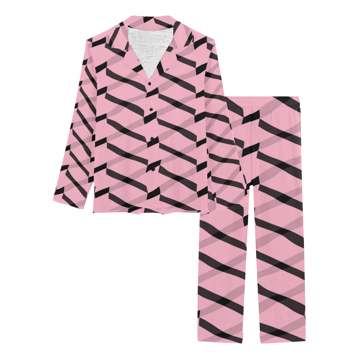pink and white ziggy Women's Long Pajama Set