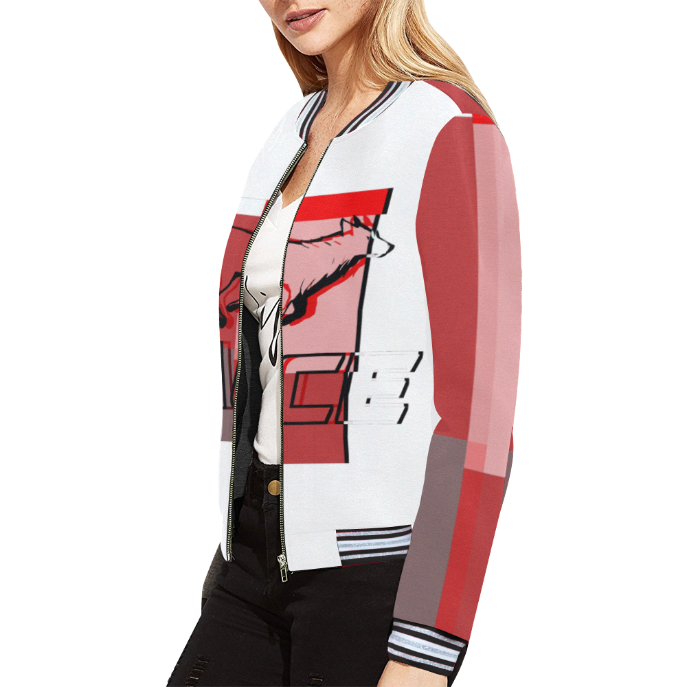 PACE Checkered Womens Jacket White All Over Print Bomber Jacket for Women (Model H21)