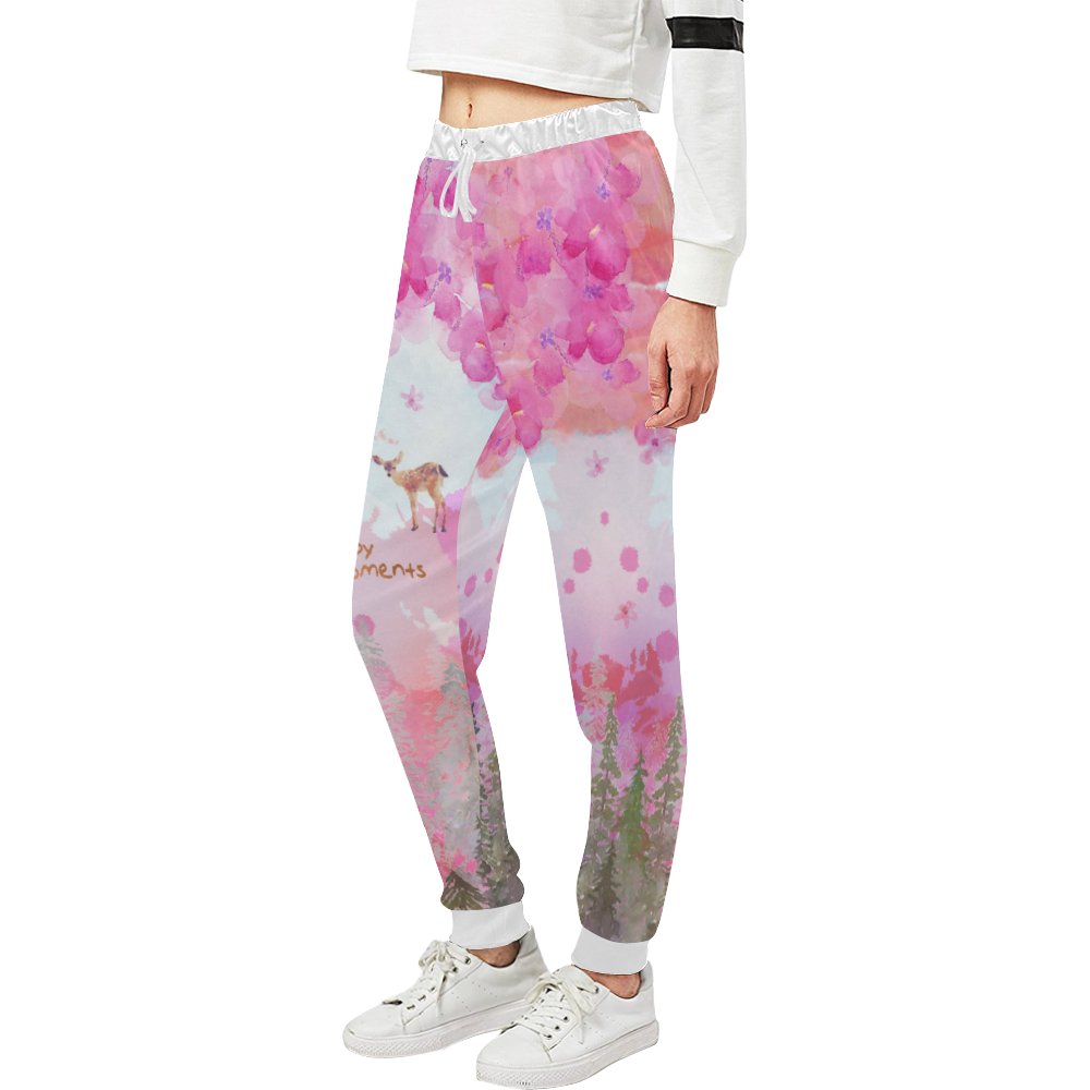 Little Deer in the Magic Pink Forest Unisex All Over Print Sweatpants (Model L11)