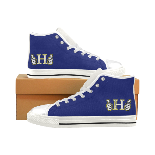 Hilltopia 253's navy blue/yellow Men’s Classic High Top Canvas Shoes (Model 017)