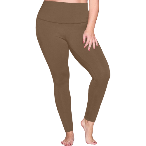 Brown Women's Plus Size High Waist Leggings (Model L44)