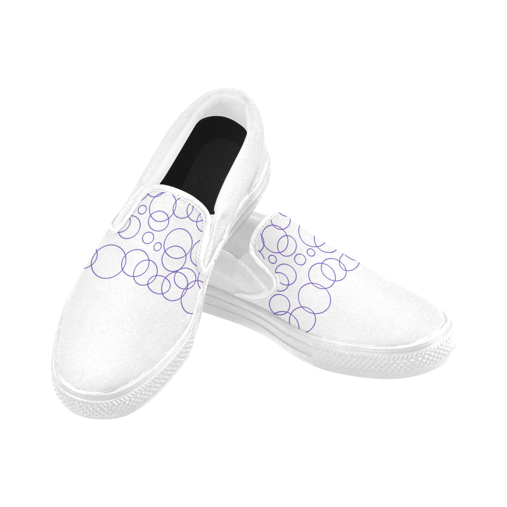 Blue design dots on white Women's Unusual Slip-on Canvas Shoes (Model 019)