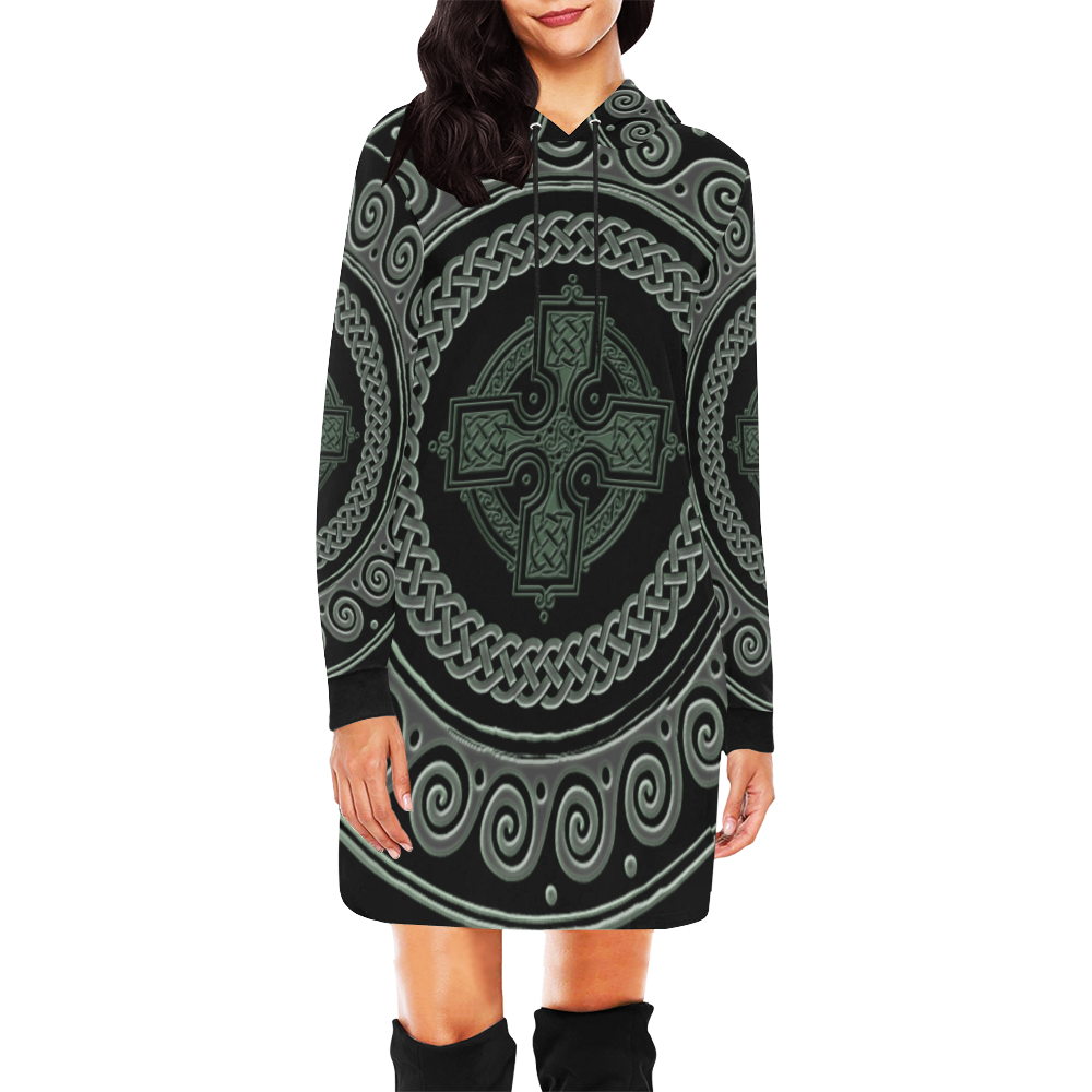 Awesome Celtic Cross All Over Print Hoodie Mini Dress (Model H27)