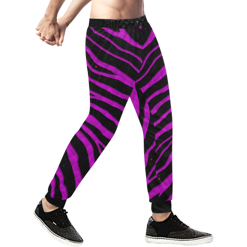 Ripped SpaceTime Stripes - Pink Men's All Over Print Sweatpants (Model L11)