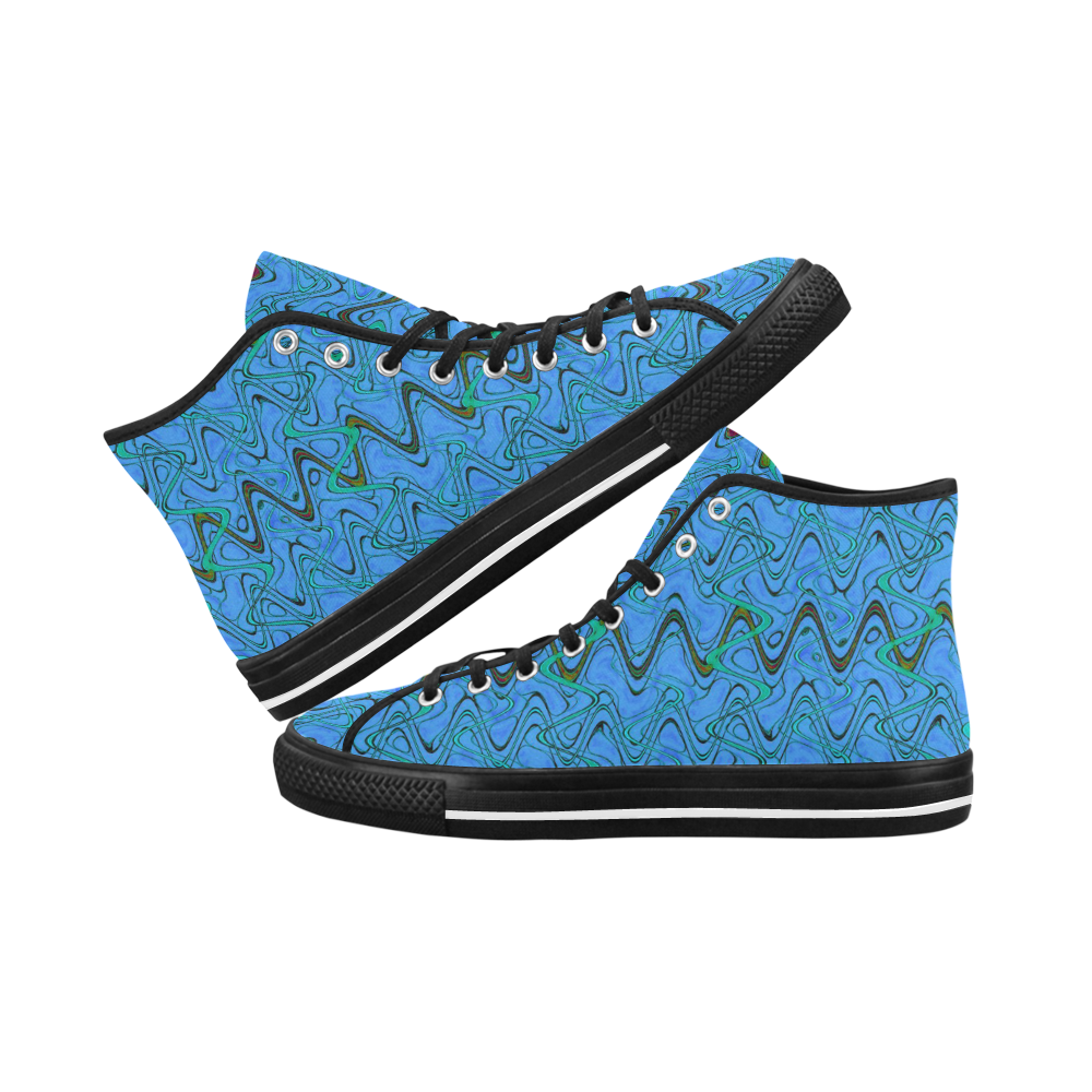 Blue Green and Black Waves pattern design Vancouver H Men's Canvas Shoes (1013-1)