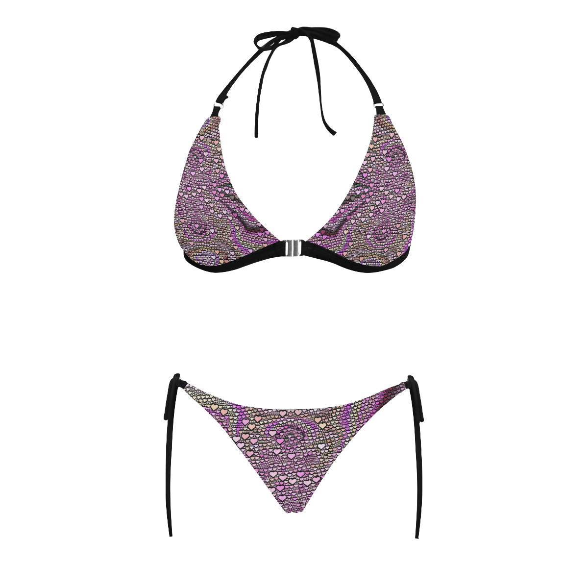 hearts everywhere C by JamColors Buckle Front Halter Bikini Swimsuit (Model S08)