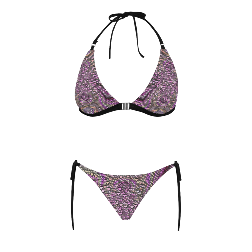 hearts everywhere C by JamColors Buckle Front Halter Bikini Swimsuit (Model S08)