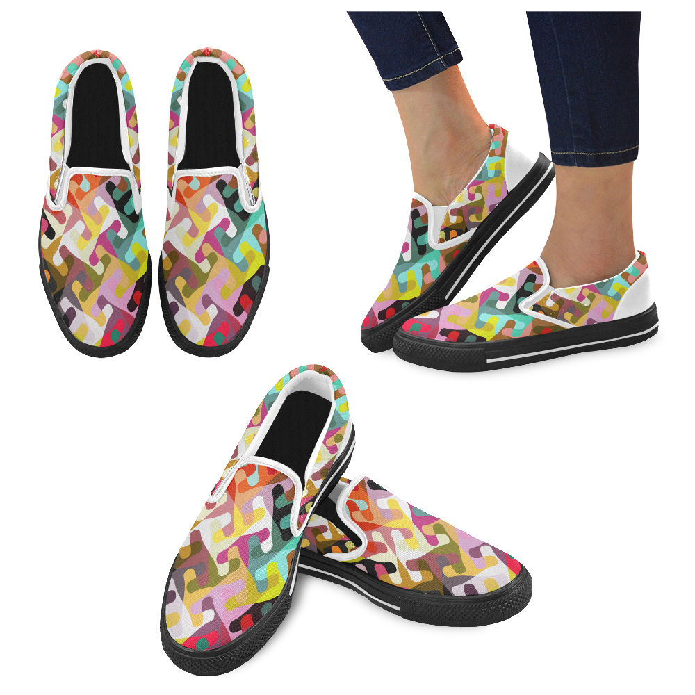 Colorful shapes Women's Unusual Slip-on Canvas Shoes (Model 019)