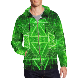 Green Fractal Rave Matrix Zip Up All Over Print Full Zip Hoodie for Men (Model H14)