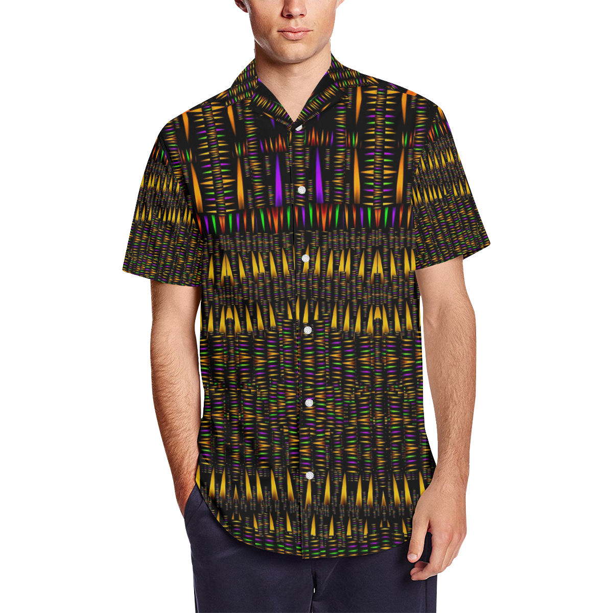 hot as candles and fireworks in warm flames Men's Short Sleeve Shirt with Lapel Collar (Model T54)