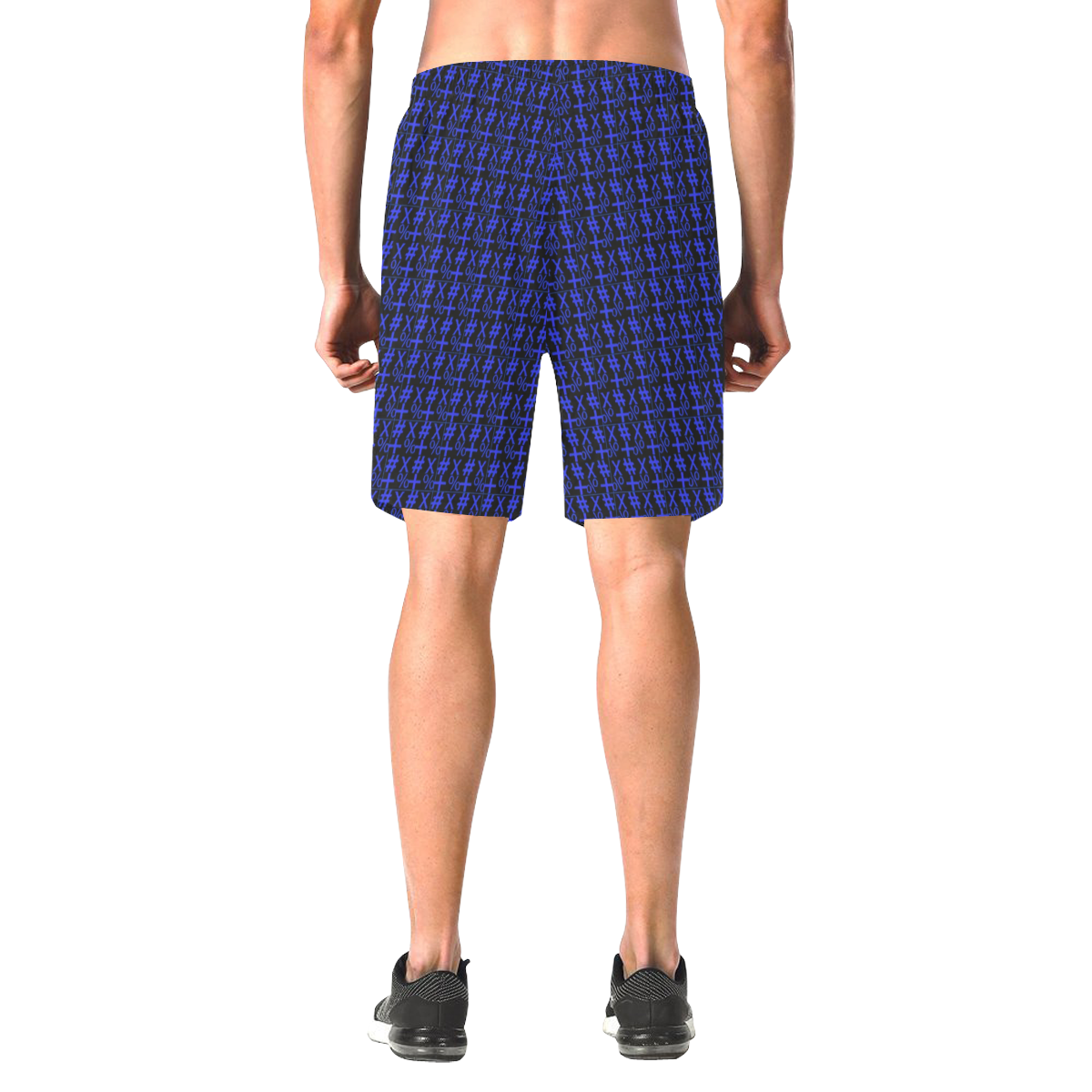 NUMBERS Collection Symbols Blue/Black Men's All Over Print Elastic Beach Shorts (Model L20)