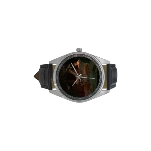 Dragon meets his Zombie Friends Men's Casual Leather Strap Watch(Model 211)