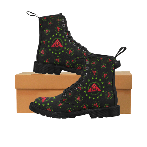 The Lowest of Low Skull Triangle Roses Martin Boots for Women (Black) (Model 1203H)